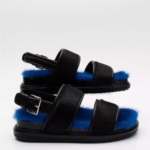 RRP$1250 MARNI Calf Hair Mink Slingback Sandal US9 UK6 EU39 Black Made in Italy